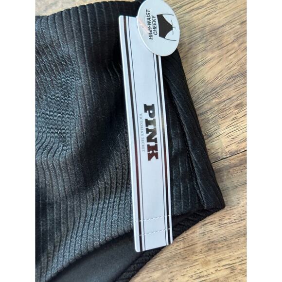 Victoria's Secret Pink Women's Black High Waisted Cheeky Bikini Bottom Size M - Picture 3 of 5